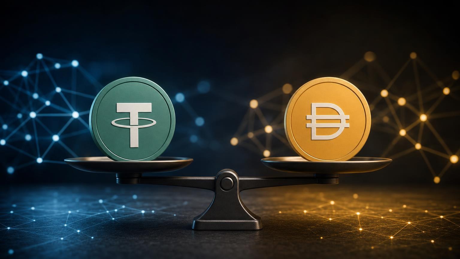 USDT and DAI stablecoins compared through collateral models, control, redemption routes, network compatibility, and transaction risks